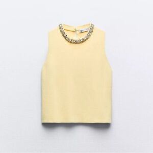 Zara Light Yellow Tank Top with Chain Accent